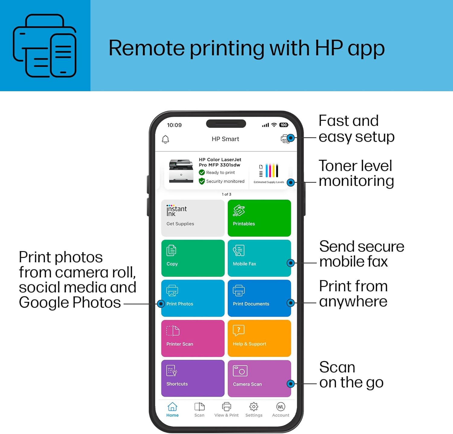 HP Color Laserjet Pro MFP 3301sdw Wireless All-in-One Color Laser Printer - Image 11