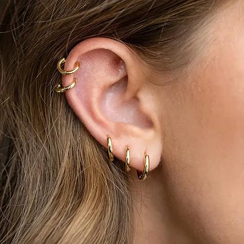 Hypoallergenic 14K Gold Plated Small Hoop Earrings Set for Women & Men - Image 6