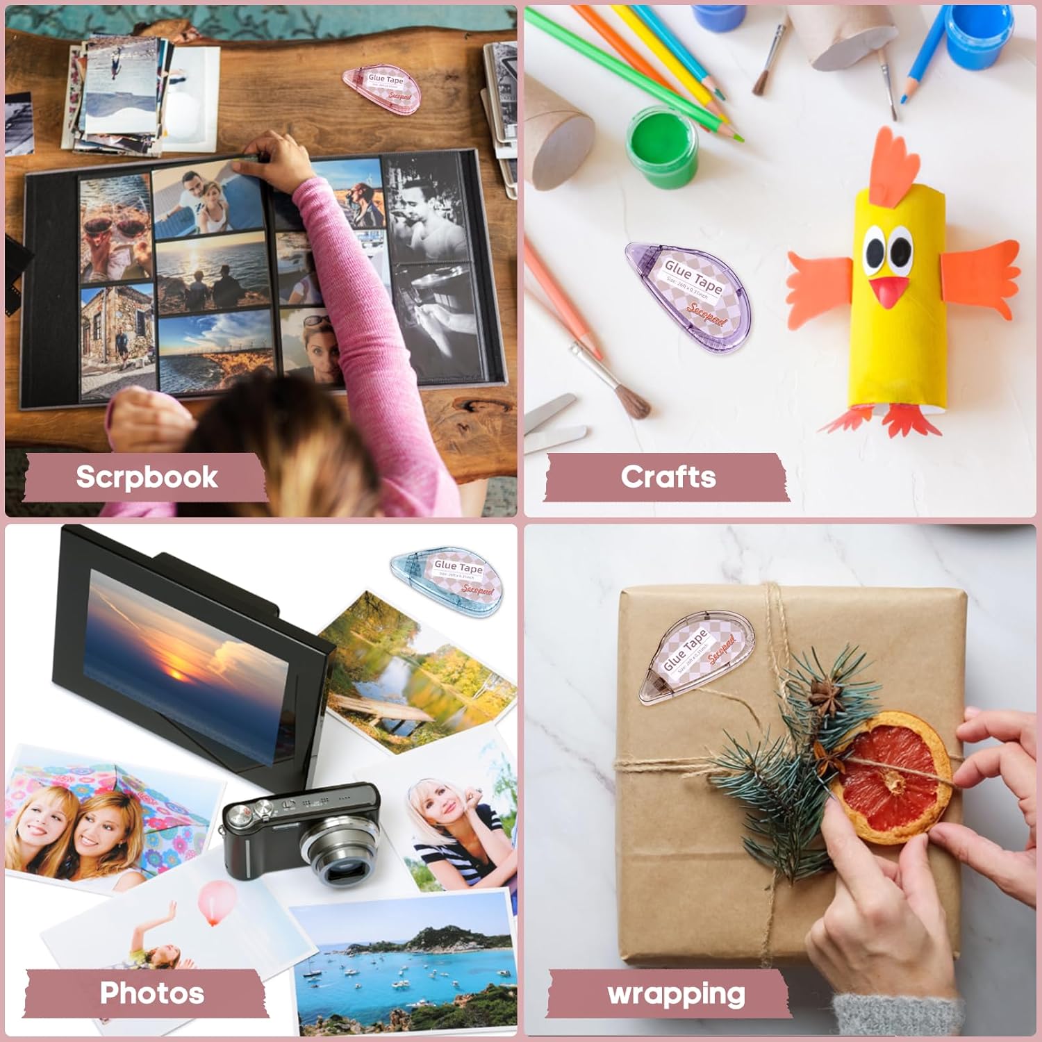 Scrapbook Tape, 4 Pack Double Sided Tape Roller for Crafts - Image 4