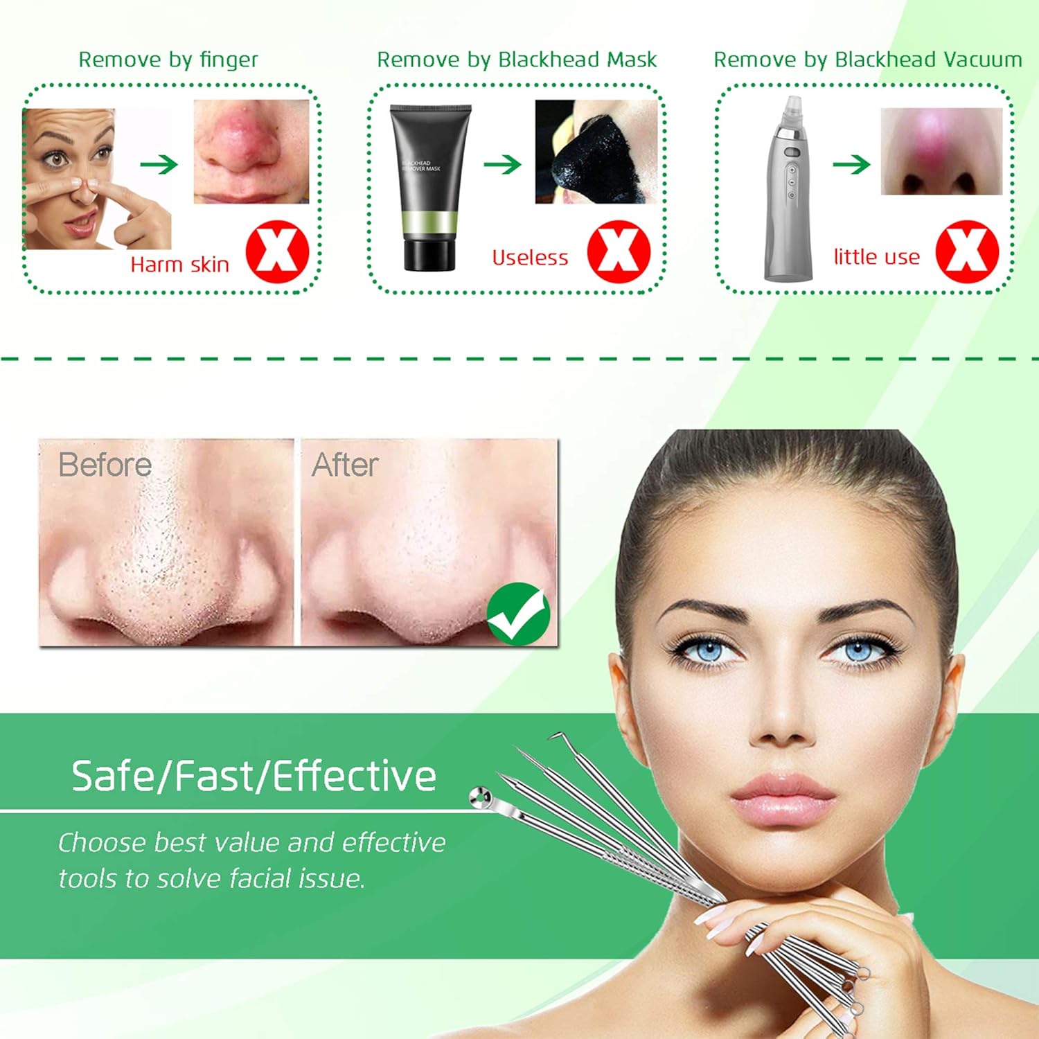 5PCS Blackhead Remover Comedone Extractor, Curved Blackhead Tweezers Kit, - Image 2