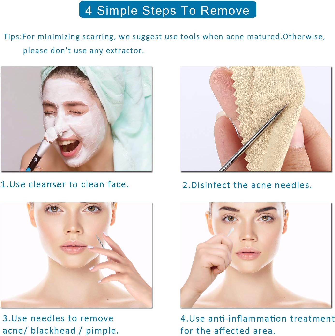 5PCS Blackhead Remover Comedone Extractor, Curved Blackhead Tweezers Kit, - Image 9