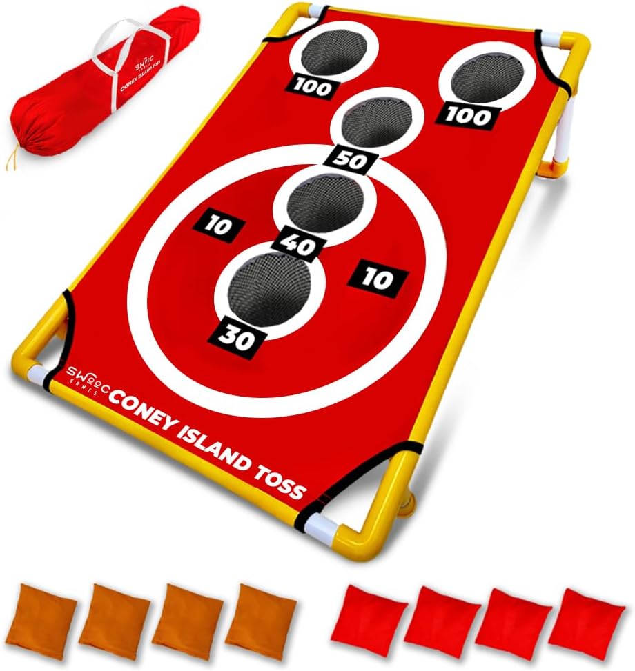 SWOOC Games - Coney Island Toss™ - Arcade Style Cornhole Board Set w/Carrying Case & 15+ Games