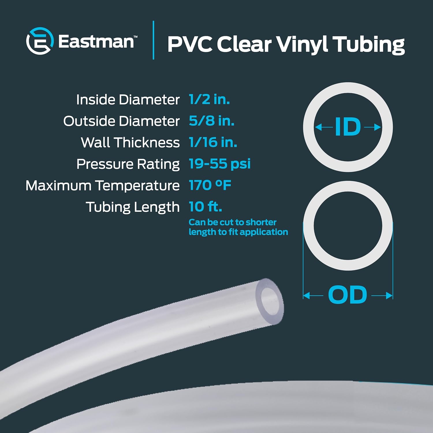 Eastman 1/2 Inch ID (5/8 Inch OD) PVC Clear Vinyl Tubing - Image 4