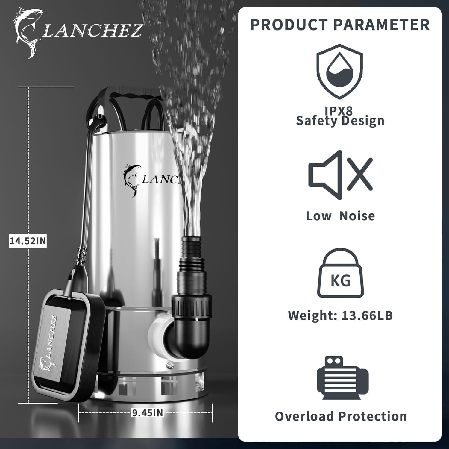 LANCHEZ 1.6 HP Stainless Steel Submersible Water Pump - Image 5