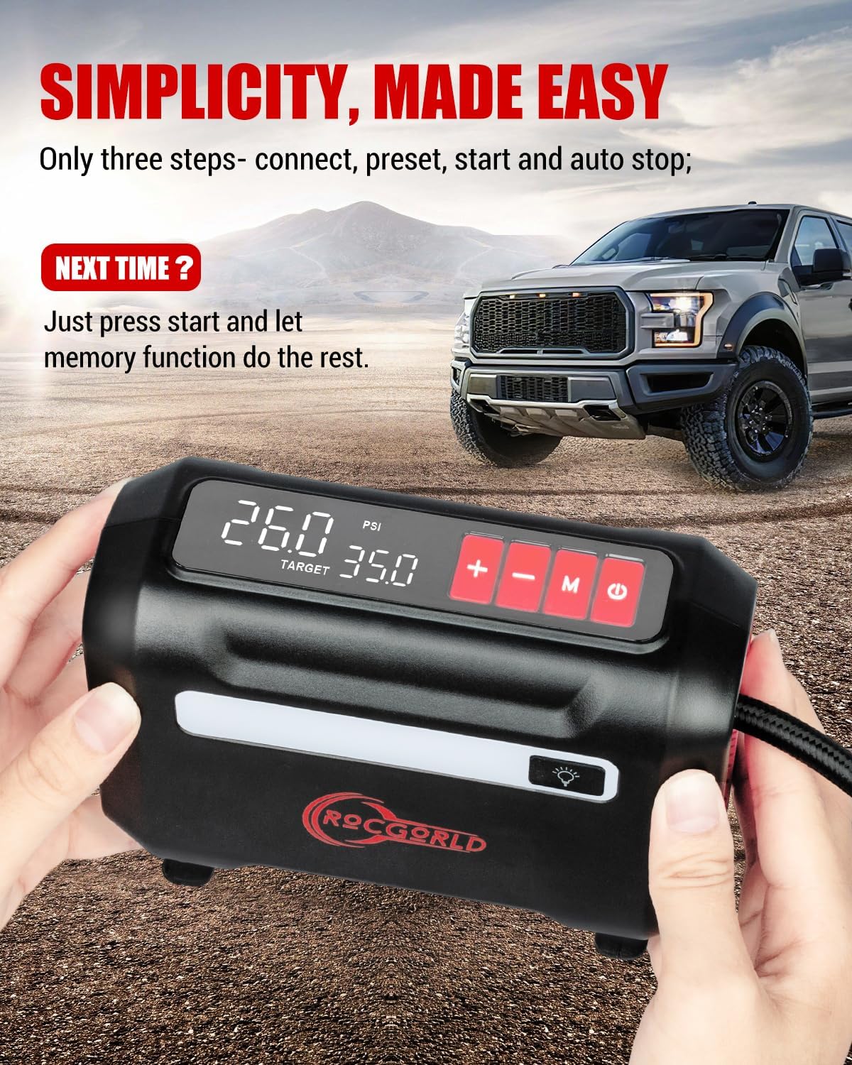 R8 Tire Inflator Portable Air Compressor, DC 12V Air Compressor Portable with Large Dual Digital Screen - Image 4