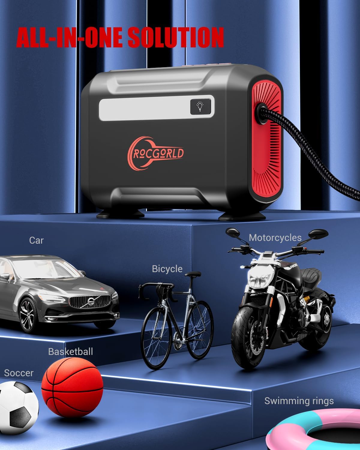 R8 Tire Inflator Portable Air Compressor, DC 12V Air Compressor Portable with Large Dual Digital Screen - Image 8
