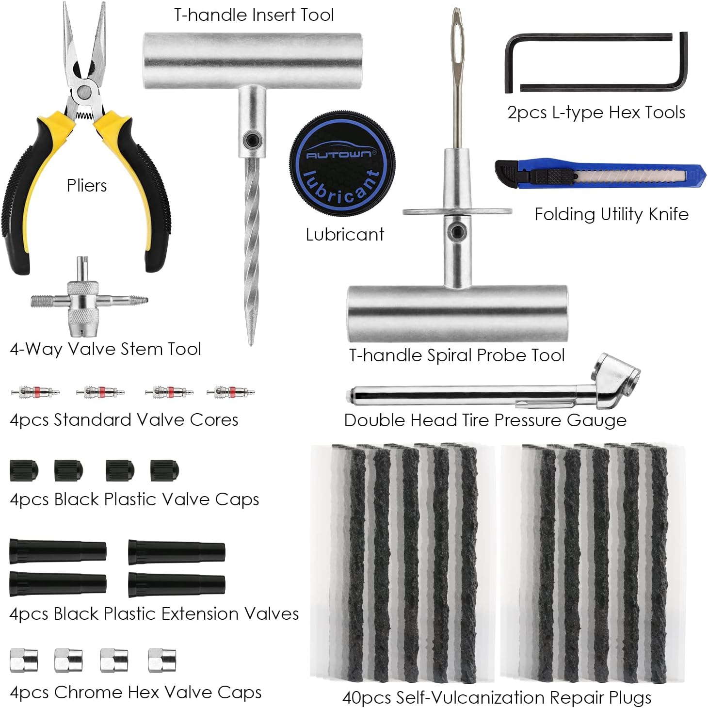 Tire Repair Kit - 68pcs Heavy Duty Tire Plug Kit, Universal Tire Repair Tools to Fix Punctures and Plug Flats Patch Kit - Image 2