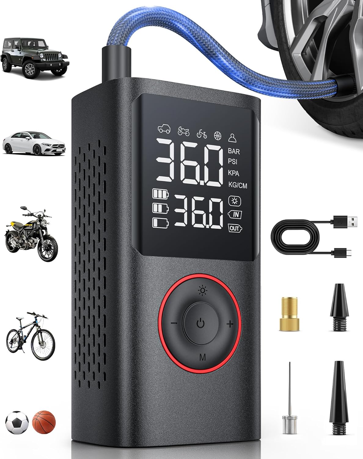 Tire Inflator Portable Air Compressor, 150 PSI Cordless Bike Pump, Air Pump for Auto
