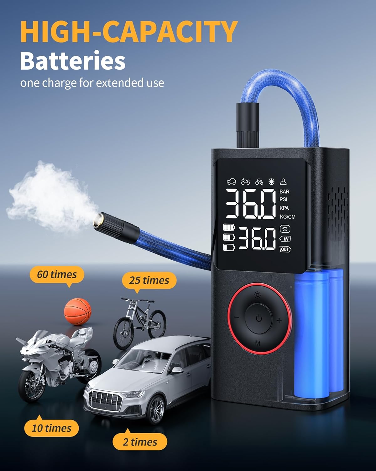 Tire Inflator Portable Air Compressor, 150 PSI Cordless Bike Pump, Air Pump for Auto - Image 3