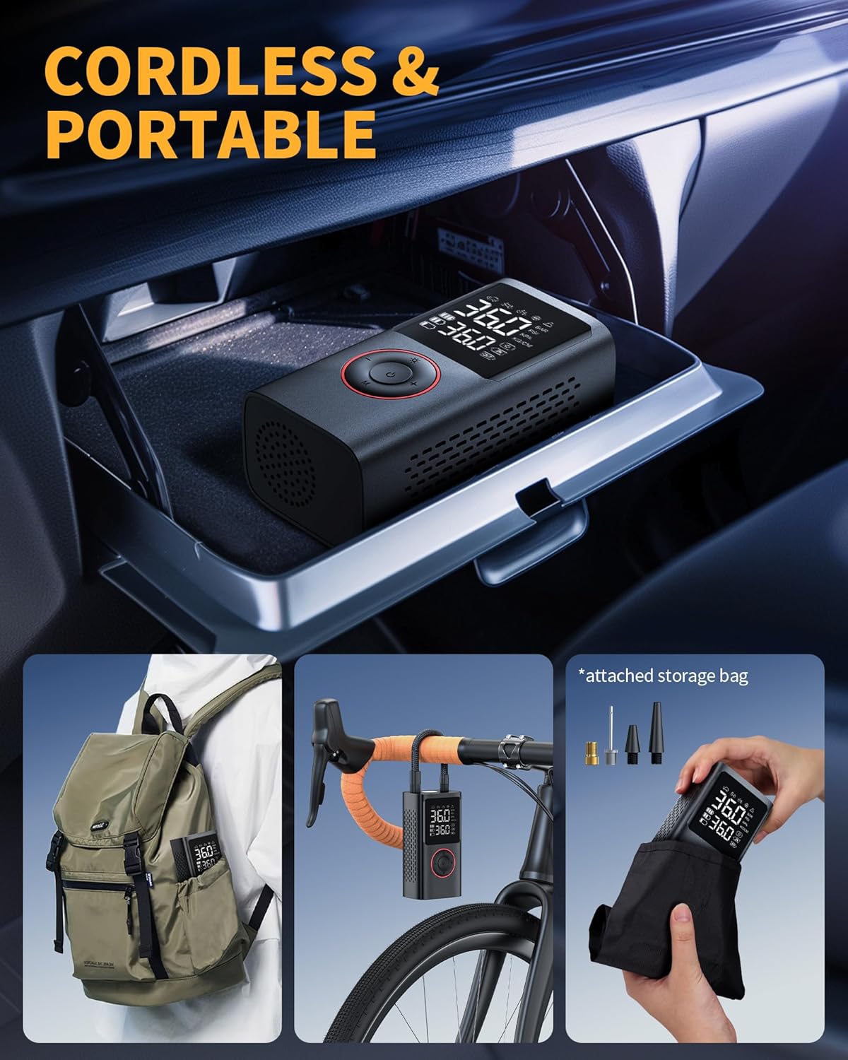 Tire Inflator Portable Air Compressor, 150 PSI Cordless Bike Pump, Air Pump for Auto - Image 5