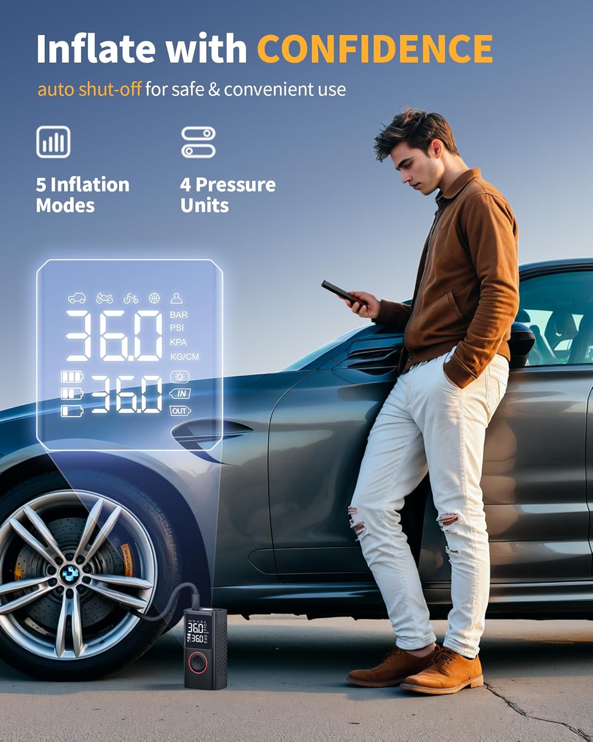 Tire Inflator Portable Air Compressor, 150 PSI Cordless Bike Pump, Air Pump for Auto - Image 6