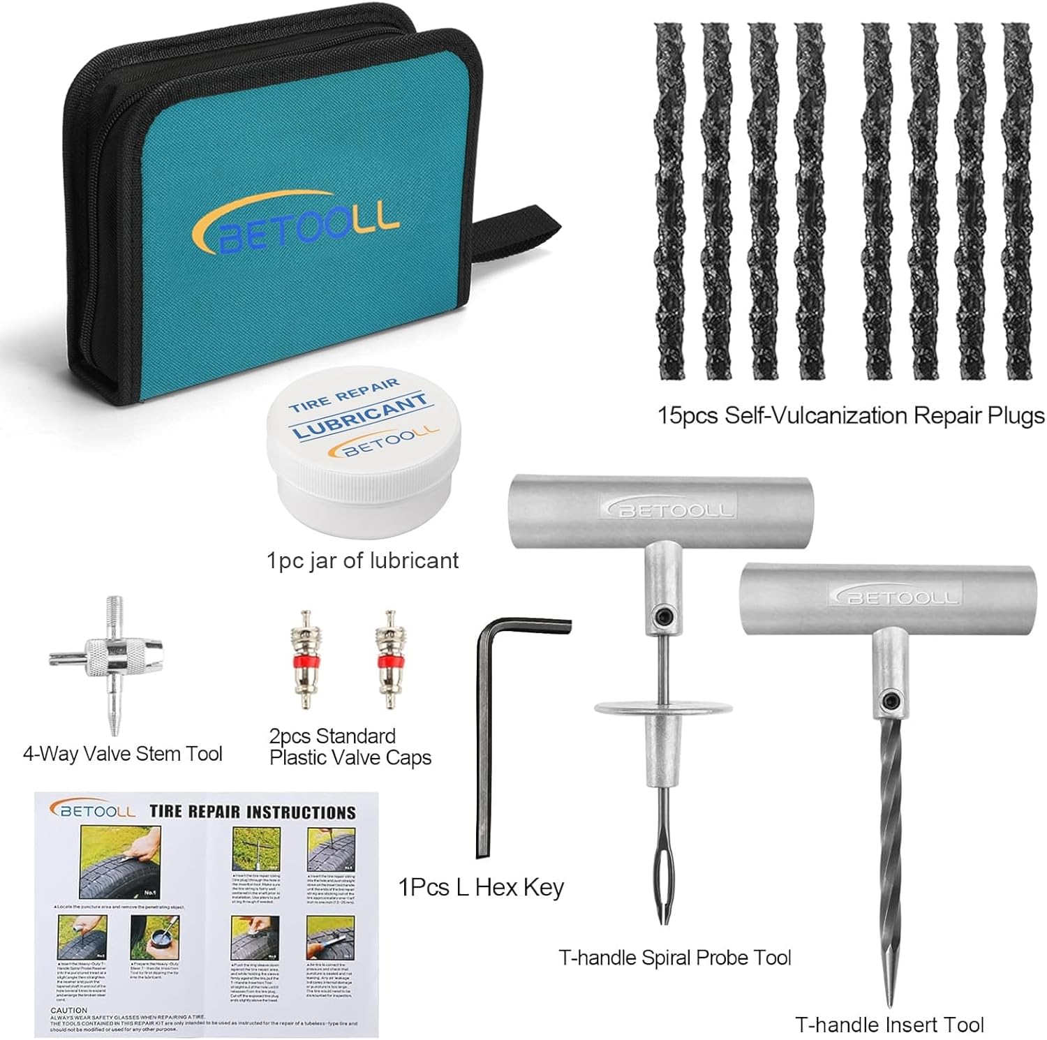 Tire Repair Kit, 24 Pcs Professional Heavy Duty Universal Emergency Flat Tire Repair Kit - Image 2