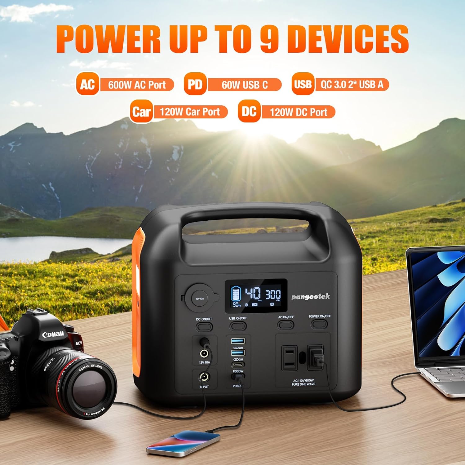 Portable Power Station, 600W (1200W Peak) 299Wh LiFePO4 Solar Generator Pure Sine Wave - Image 2