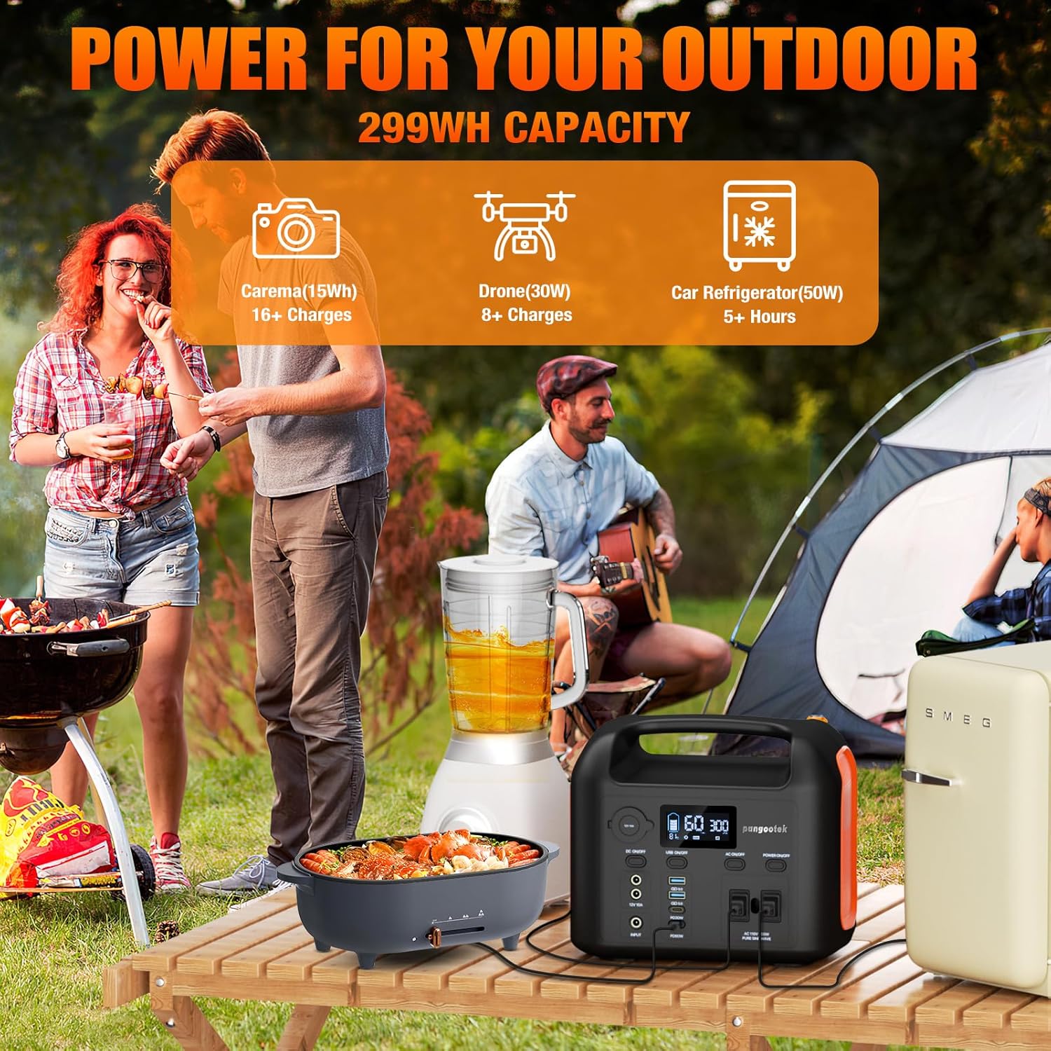 Portable Power Station, 600W (1200W Peak) 299Wh LiFePO4 Solar Generator Pure Sine Wave - Image 3