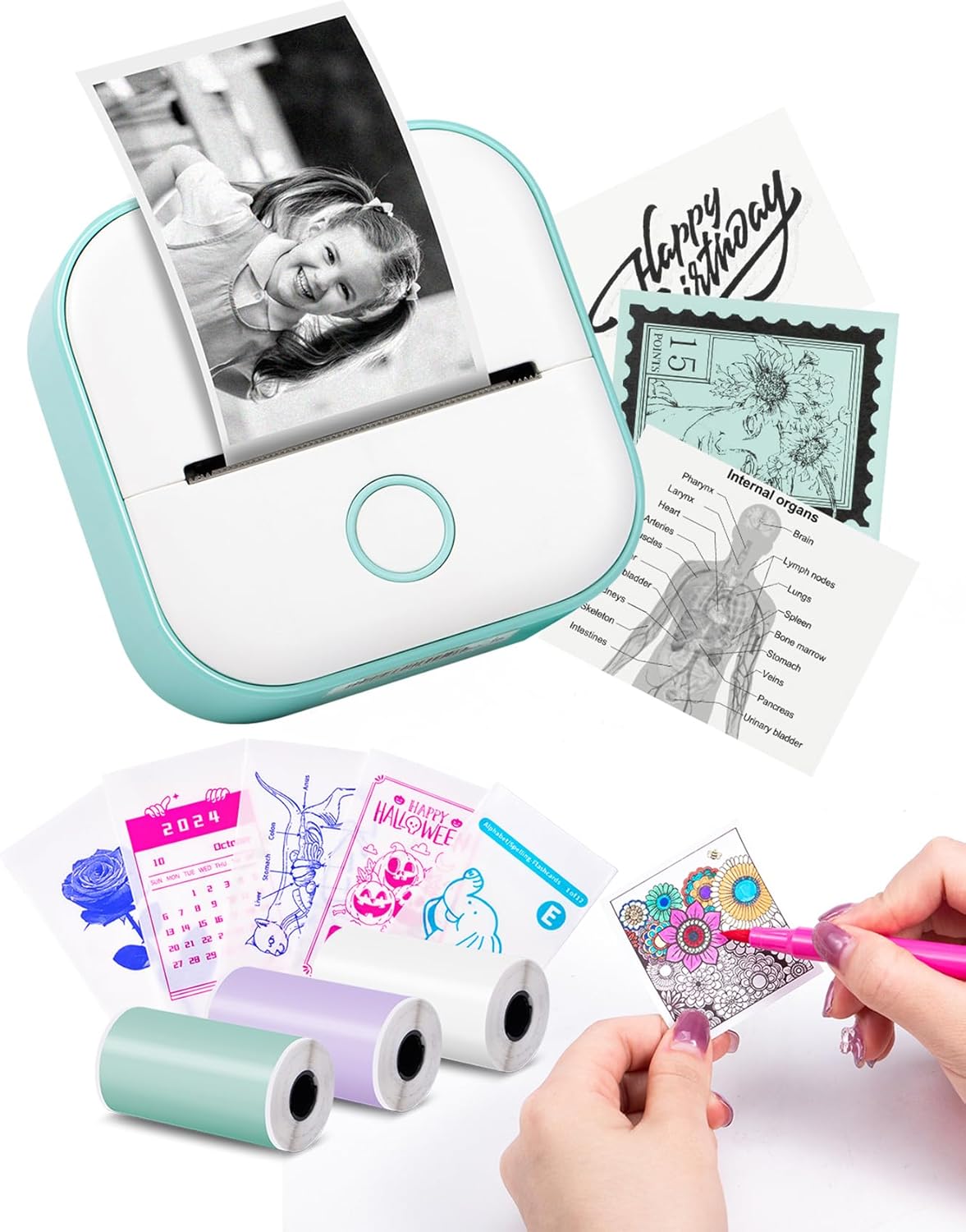 Memoking Sticker Printer - T02 Mini Printer Print Pods Portable Thermal Inkless Sticker Maker Machine