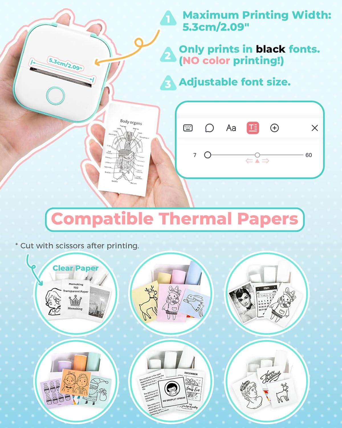 Memoking Sticker Printer - T02 Mini Printer Print Pods Portable Thermal Inkless Sticker Maker Machine - Image 7