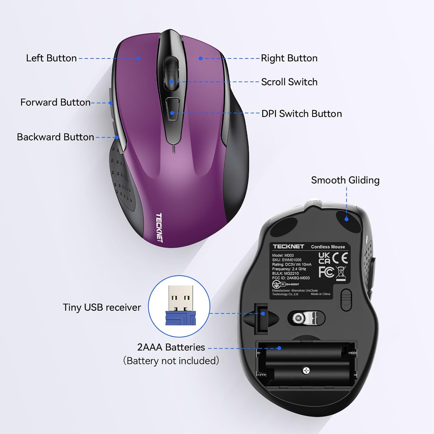 TECKNET Wireless Mouse, 2.4G Ergonomic Optical Mouse - Image 5