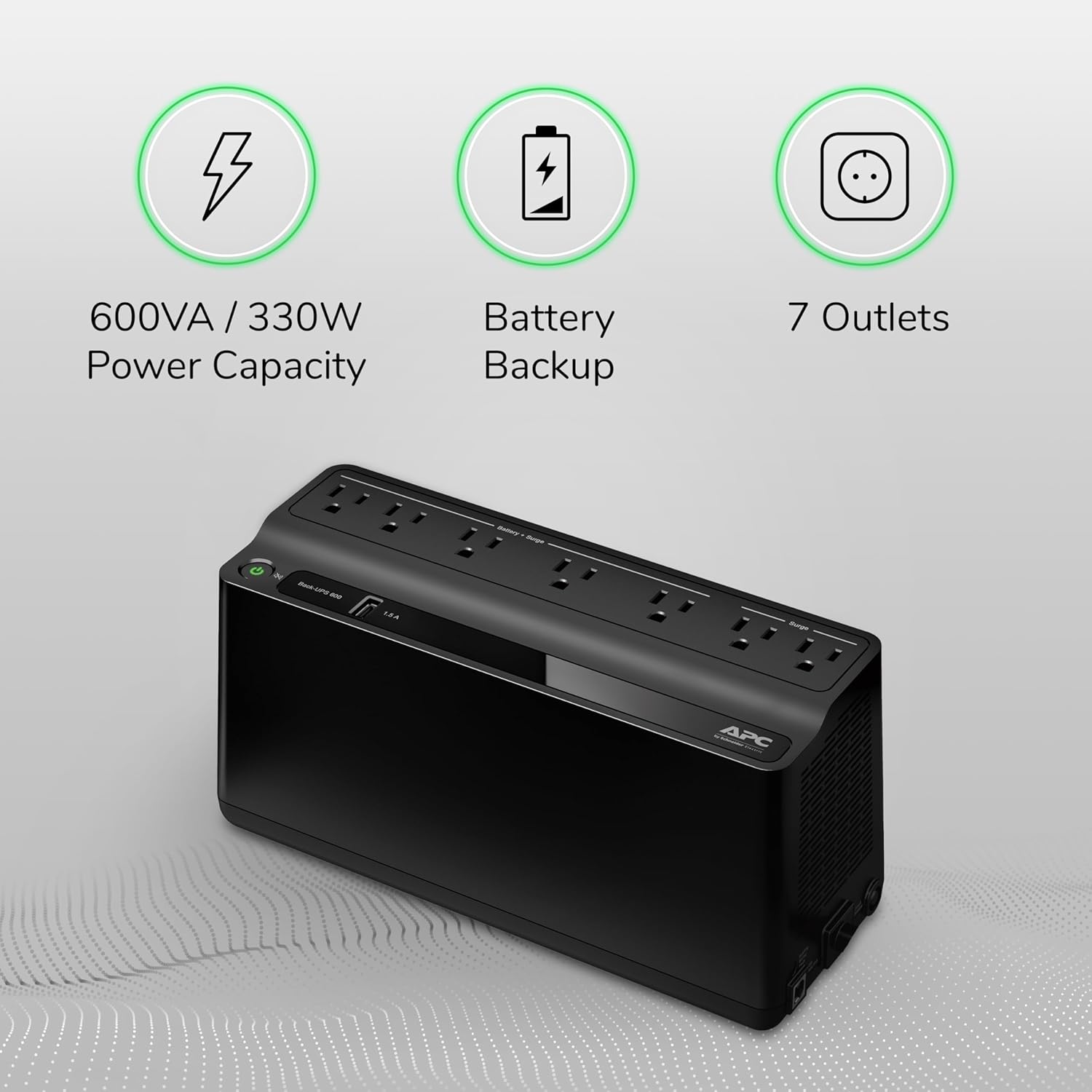 APC UPS Battery Backup and Surge Protector, 600VA/330 Watts Backup Battery Power Supply - Image 5