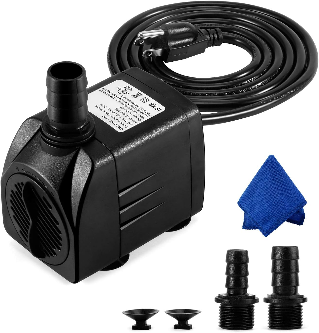 Fountain Pump, 400GPH Submersible , Durable 25W Outdoor Water Pump with 6.5ft Power Cord, 3 Nozzles for Aquarium