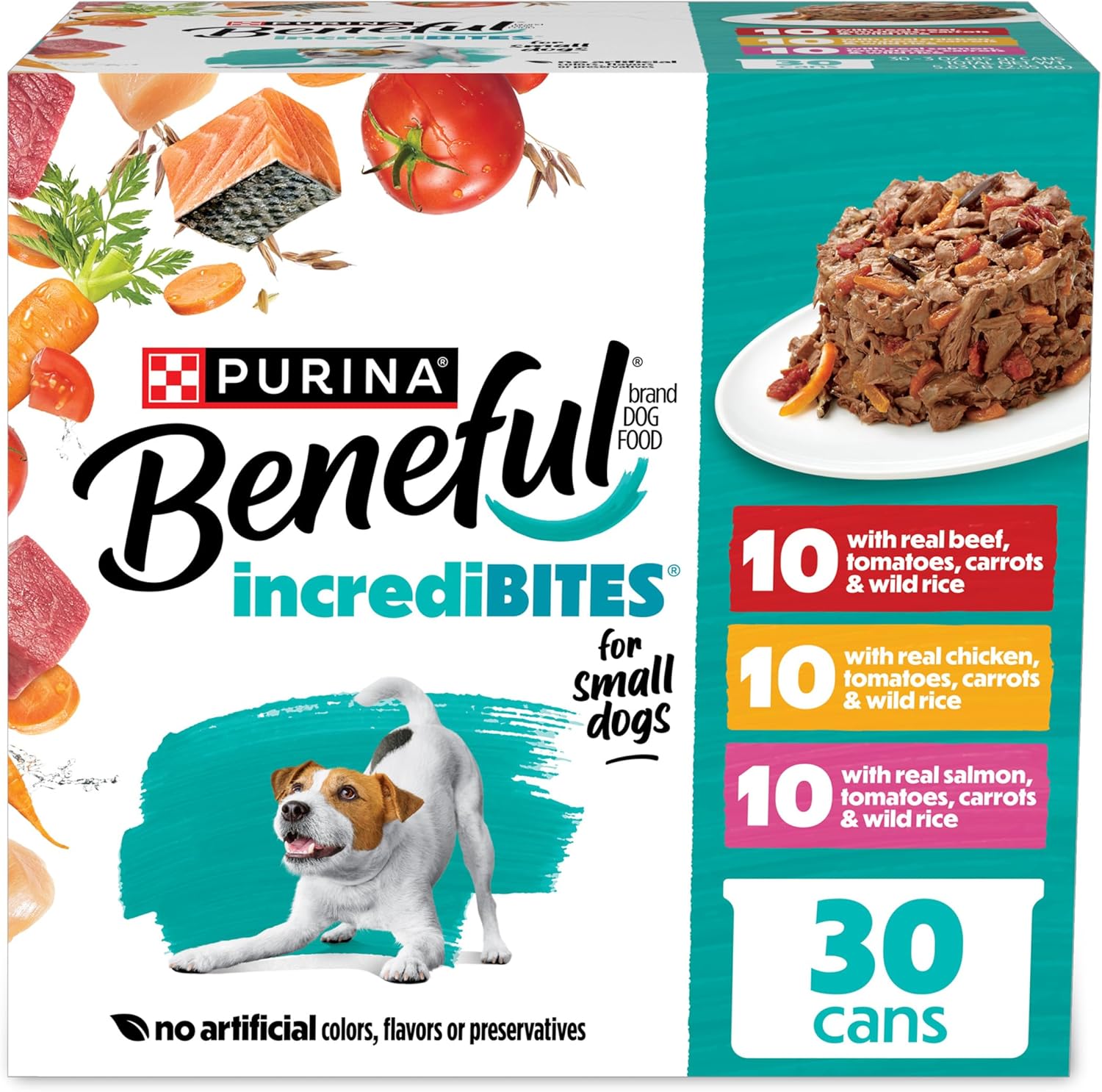 Purina Beneful Small Breed Wet Dog Food Variety Pack, IncrediBites With Real Beef, Chicken and Salmon - (Pack of 30)