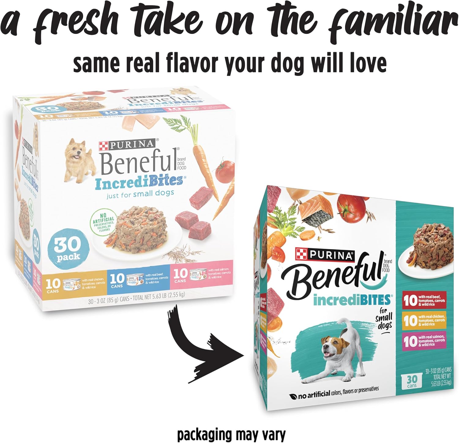 Purina Beneful Small Breed Wet Dog Food Variety Pack, IncrediBites With Real Beef, Chicken and Salmon - (Pack of 30) - Image 2