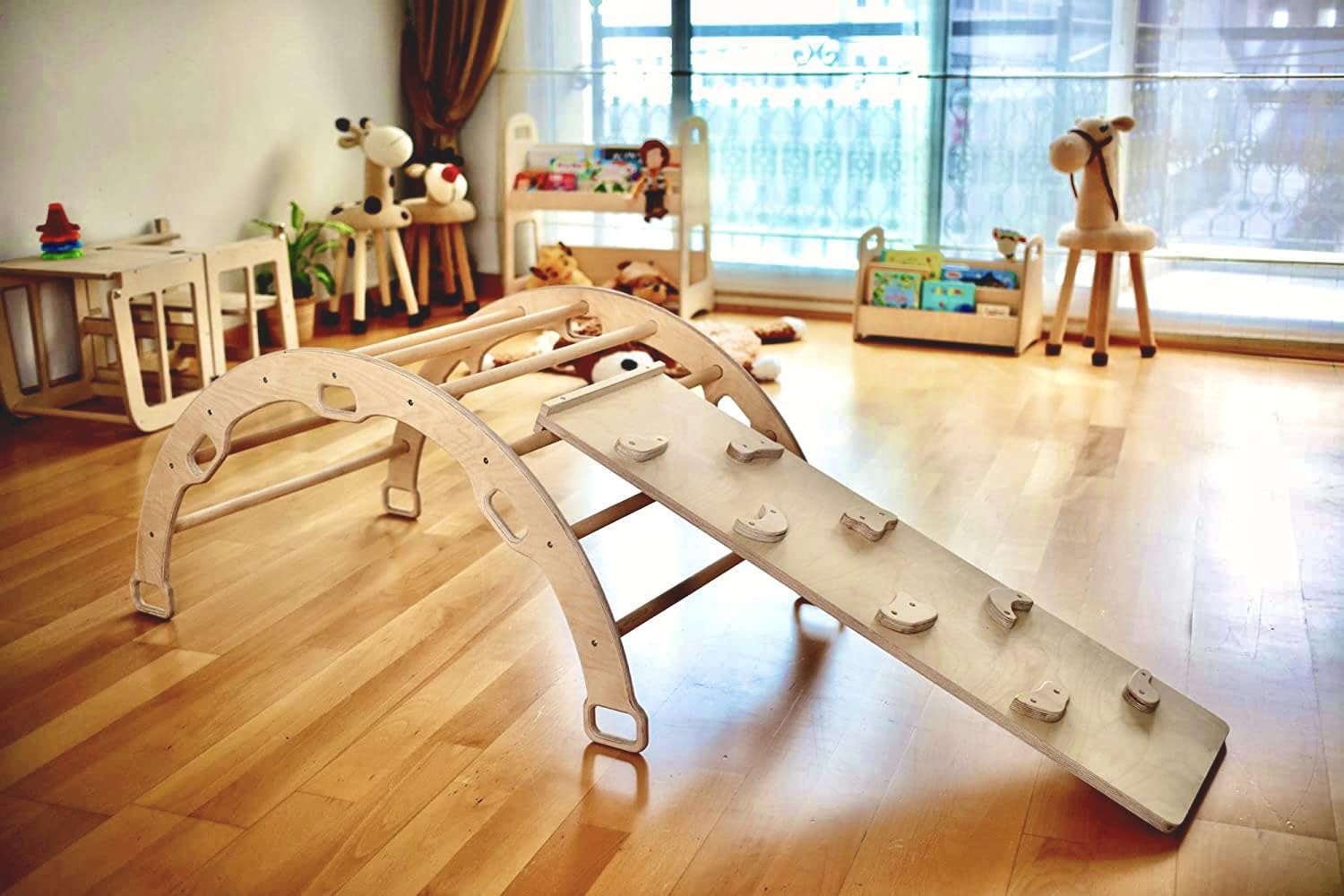 Climbing Arch with Pillow, Montessori Wooden Rocker Arch - Image 2