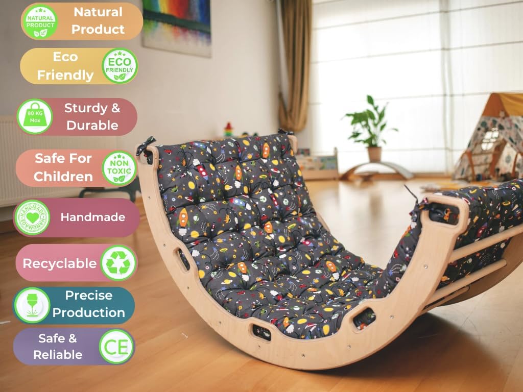 Climbing Arch with Pillow, Montessori Wooden Rocker Arch - Image 3