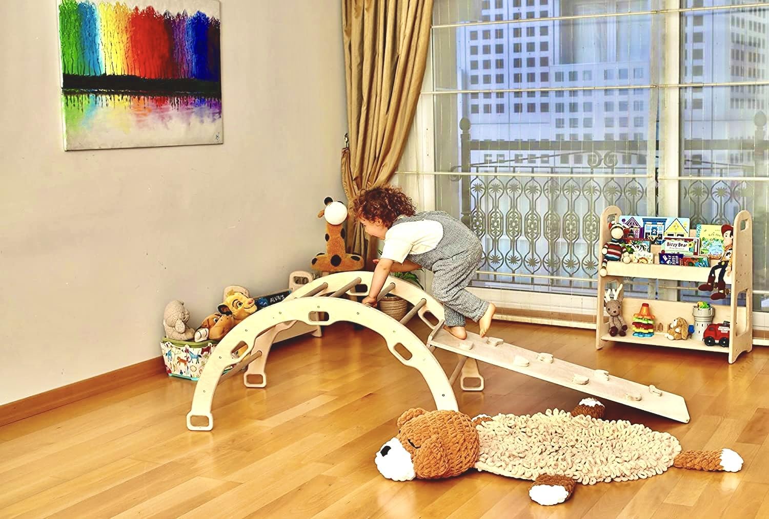 Climbing Arch with Pillow, Montessori Wooden Rocker Arch - Image 4