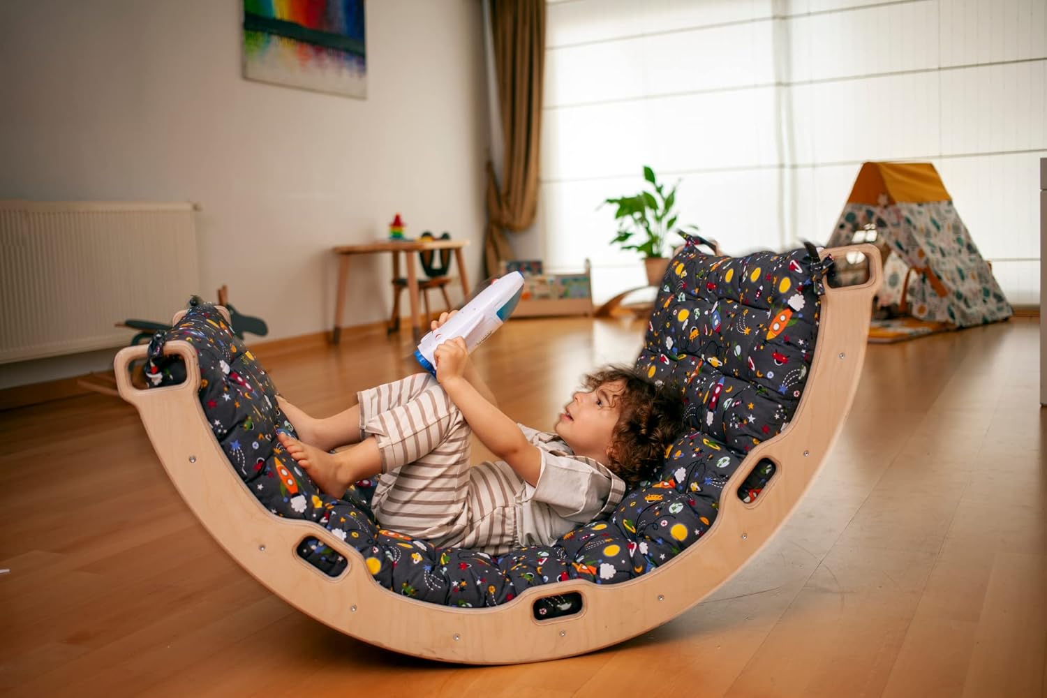Climbing Arch with Pillow, Montessori Wooden Rocker Arch - Image 6