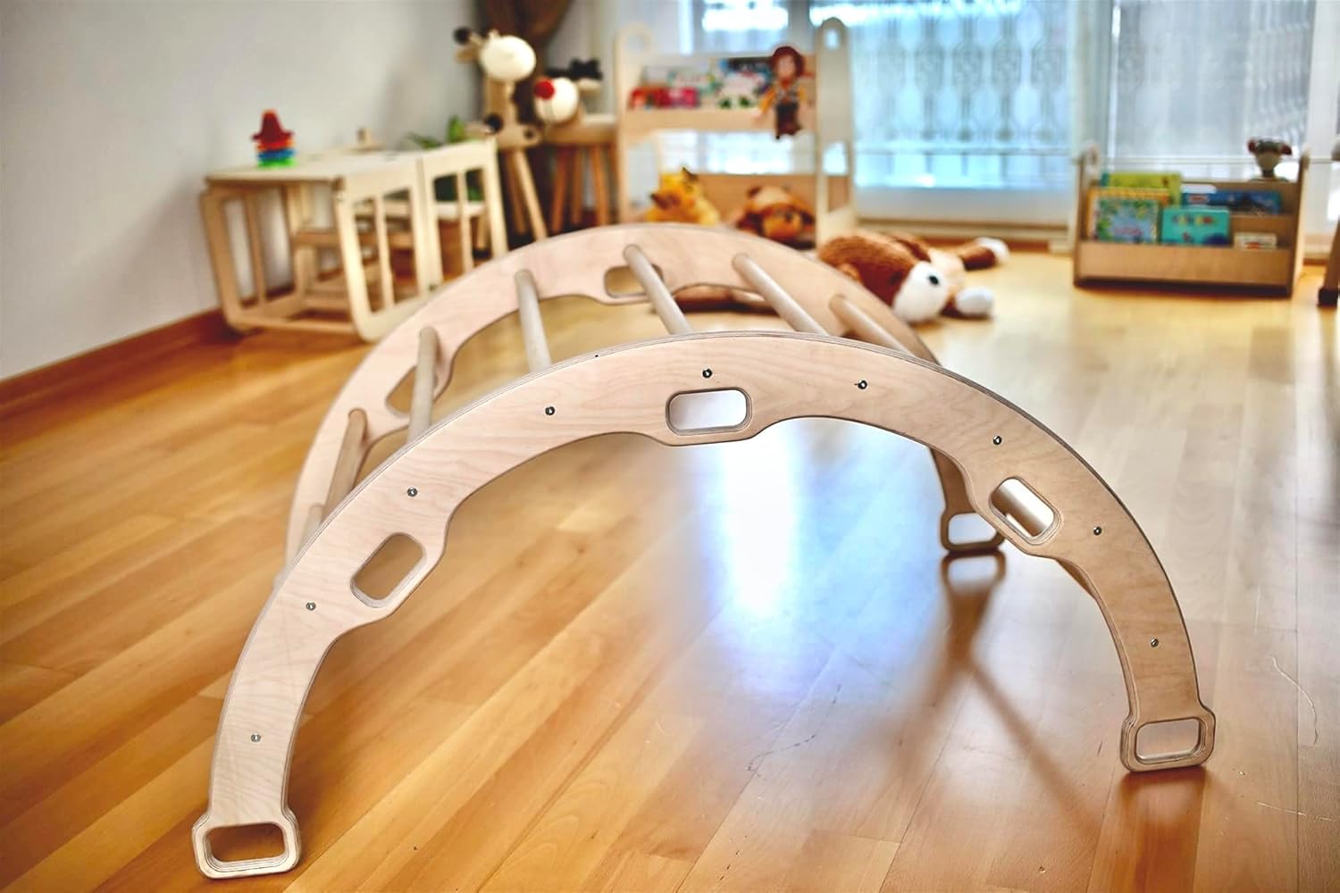 Climbing Arch with Pillow, Montessori Wooden Rocker Arch - Image 8