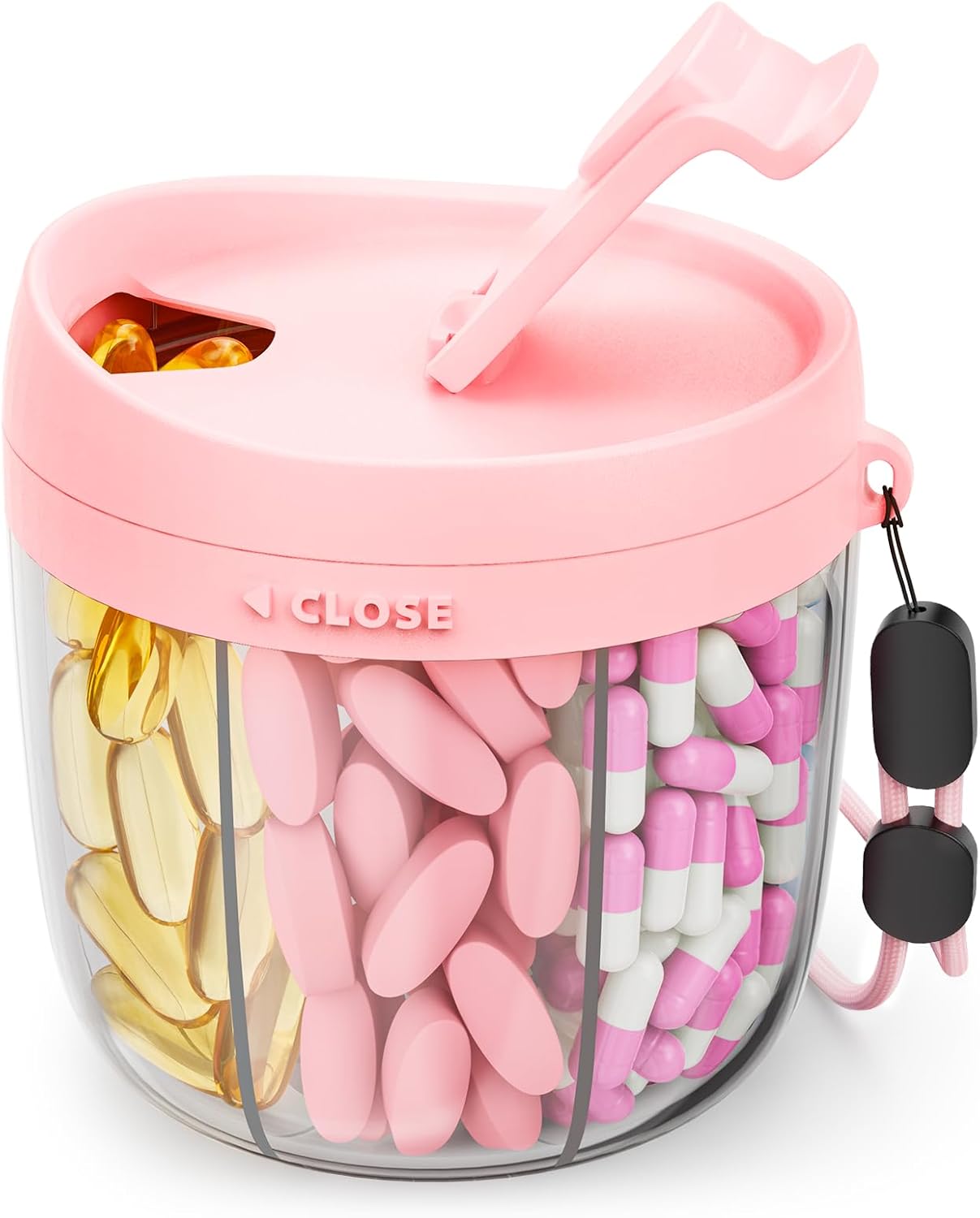 Cute Pill Dispenser with 7 Large Compartments, Portable Pill Bottle Organizer with Wide Opening for Easy Use