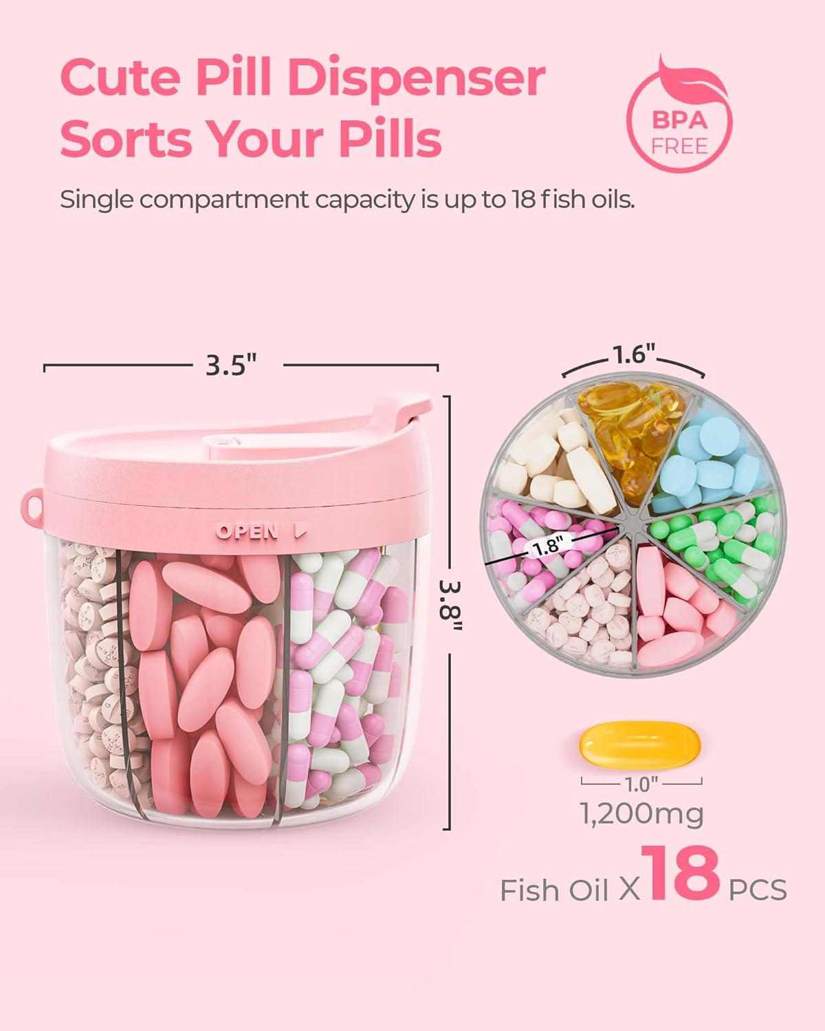 Cute Pill Dispenser with 7 Large Compartments, Portable Pill Bottle Organizer with Wide Opening for Easy Use - Image 2