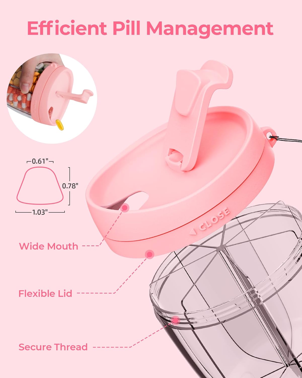 Cute Pill Dispenser with 7 Large Compartments, Portable Pill Bottle Organizer with Wide Opening for Easy Use - Image 4