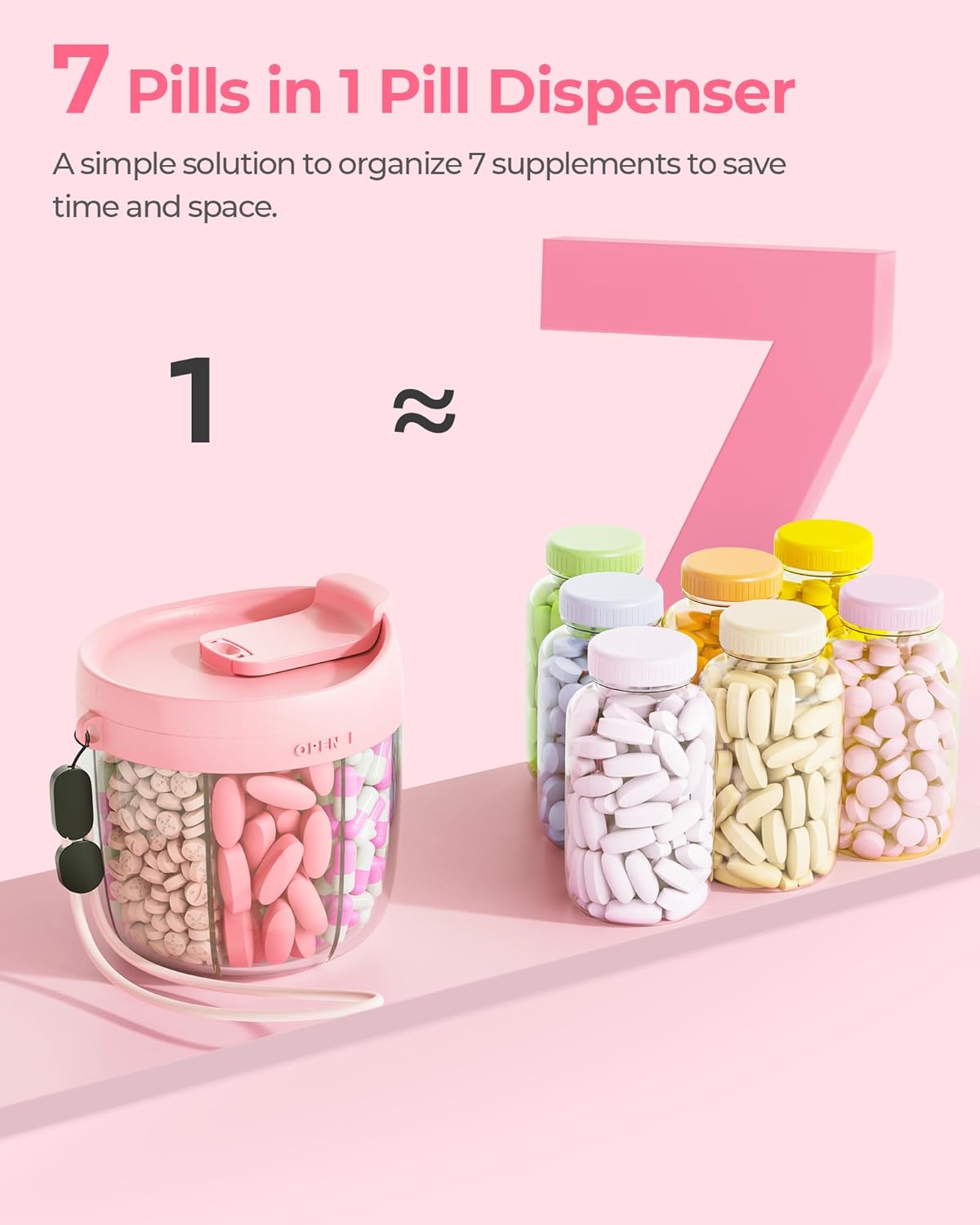 Cute Pill Dispenser with 7 Large Compartments, Portable Pill Bottle Organizer with Wide Opening for Easy Use - Image 6