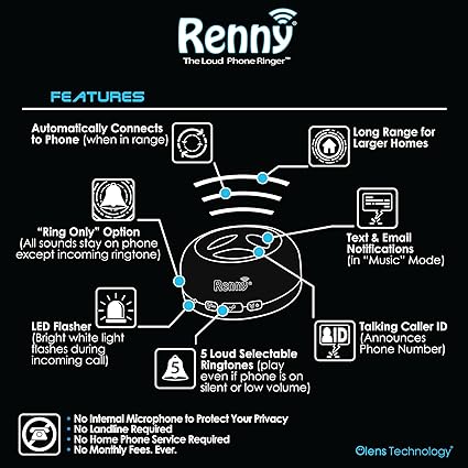 RENNY - Loud Cell Phone Ringer, Amplifier & Flasher for Hearing - Image 5