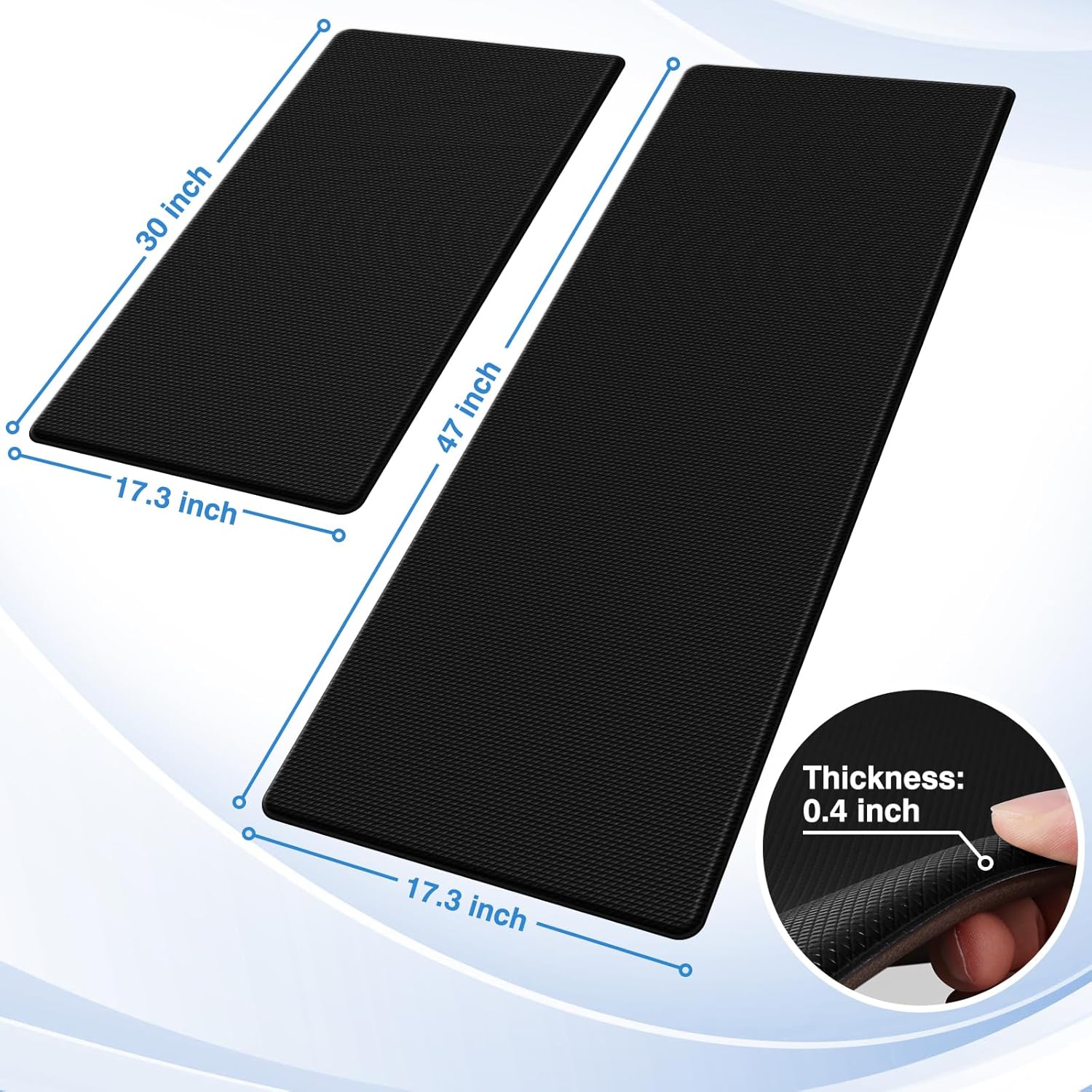 StepRite Kitchen Mats, 2PCS Kitchen Rugs, Cushioned Anti Fatigue Kitchen Mats, 17.3"x30"+17.3"x47", Black - Image 4