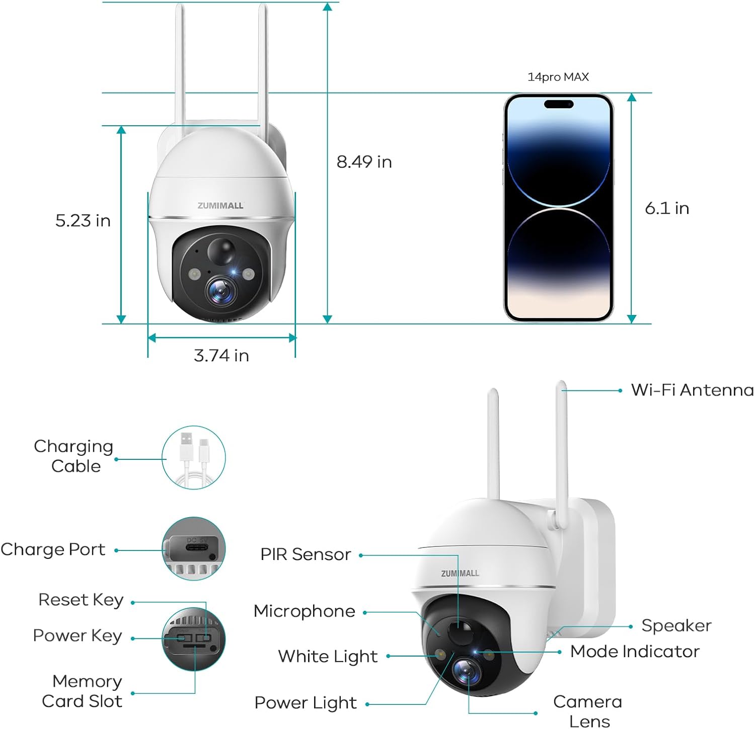 ZUMIMALL Security Cameras Wireless Outdoor, 360°View, 2K Battery Powered Cameras - Image 5