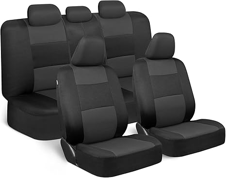 BDK PolyPro Car Seat Covers Full Set in Charcoal on Black – Front and Rear Split Bench for Cars