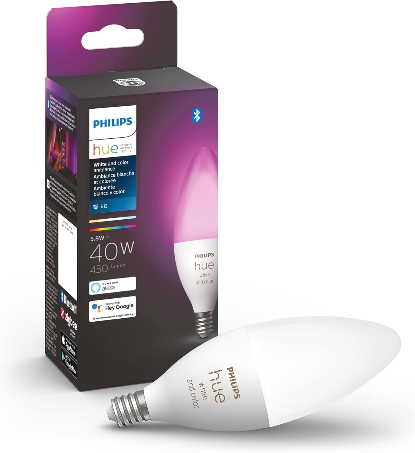 Philips Hue Smart 40W B39 Candle-Shaped LED Bulb