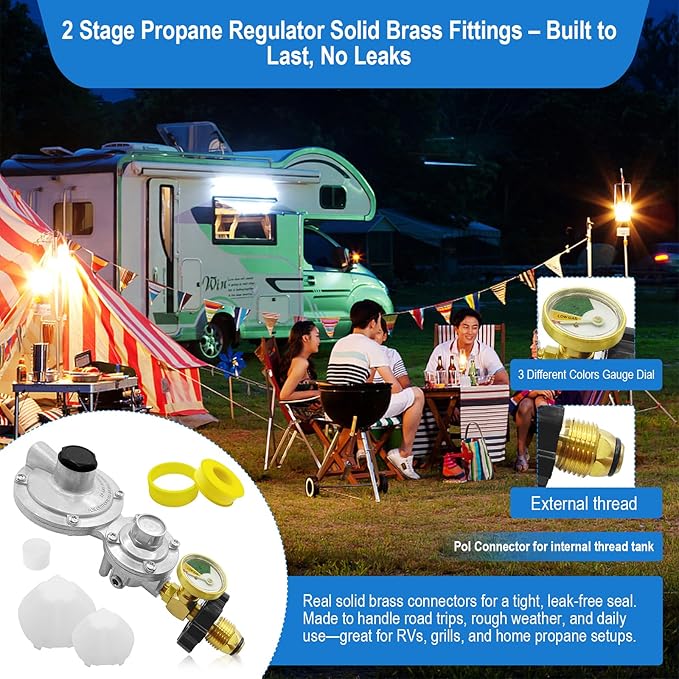 Propane Tank adapter 2 Stage Propane Regulator with Gauge & POL - Image 2