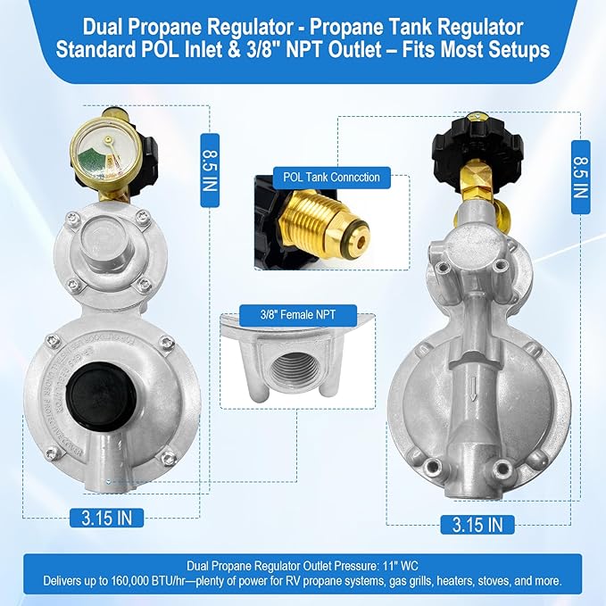 Propane Tank adapter 2 Stage Propane Regulator with Gauge & POL - Image 4