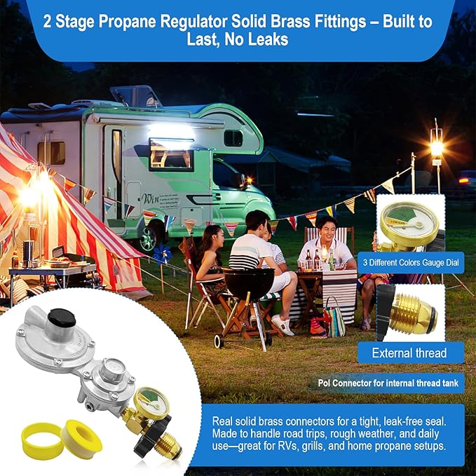 Propane Tank adapter 2 Stage Propane Regulator with Gauge & POL - Image 7