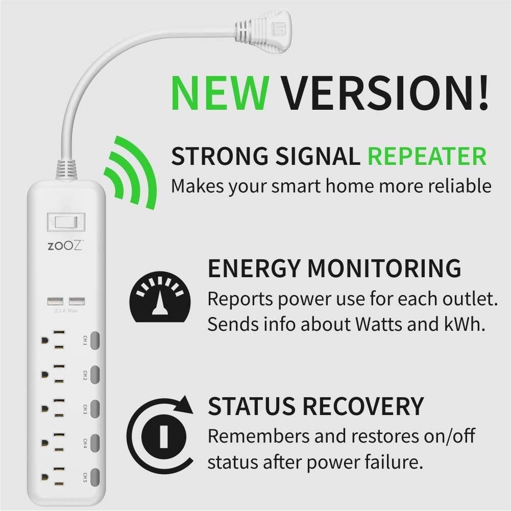 Zooz Z-Wave Long Range Power Strip ZEN20 800LR with Energy Monitoring and 2 USB Ports - Image 2