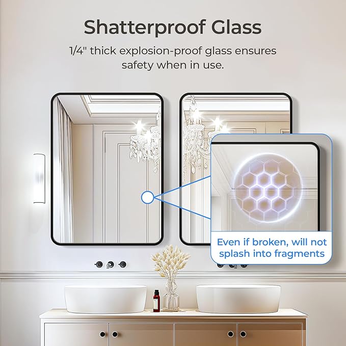USHOWER 2-Pack Black Bathroom Mirrors Over Sink 22 x 30 Inch - Image 2