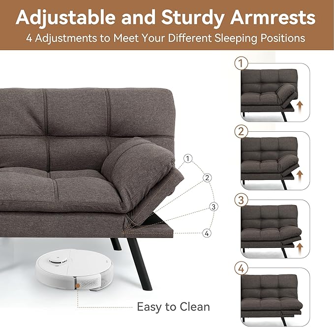 Convertible Memory Foam Sofa Couch Modern Loveseat Sleeper - Image 3