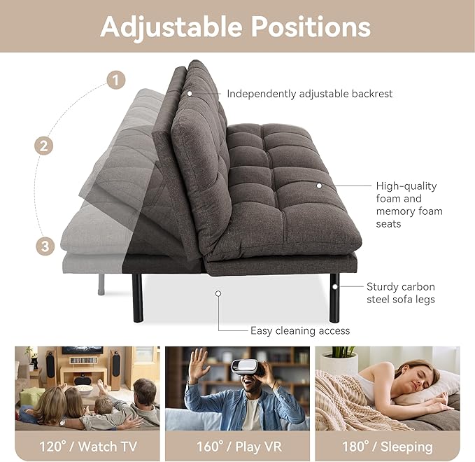 Convertible Memory Foam Sofa Couch Modern Loveseat Sleeper - Image 4