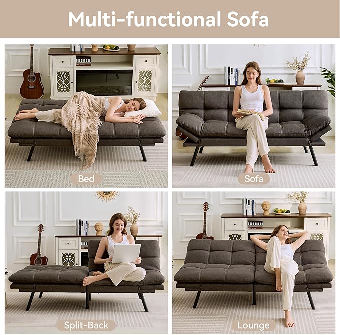 Convertible Memory Foam Sofa Couch Modern Loveseat Sleeper - Image 5