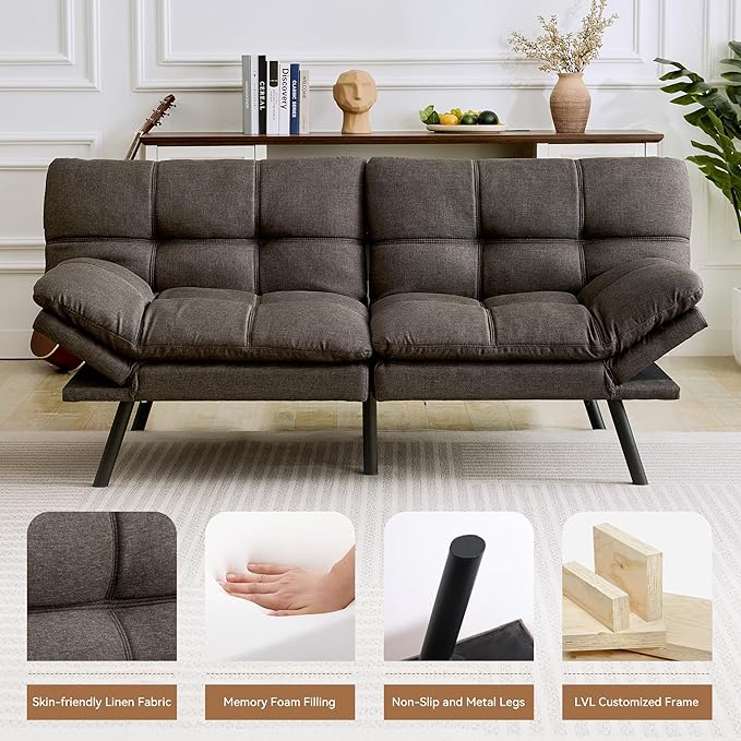 Convertible Memory Foam Sofa Couch Modern Loveseat Sleeper - Image 7