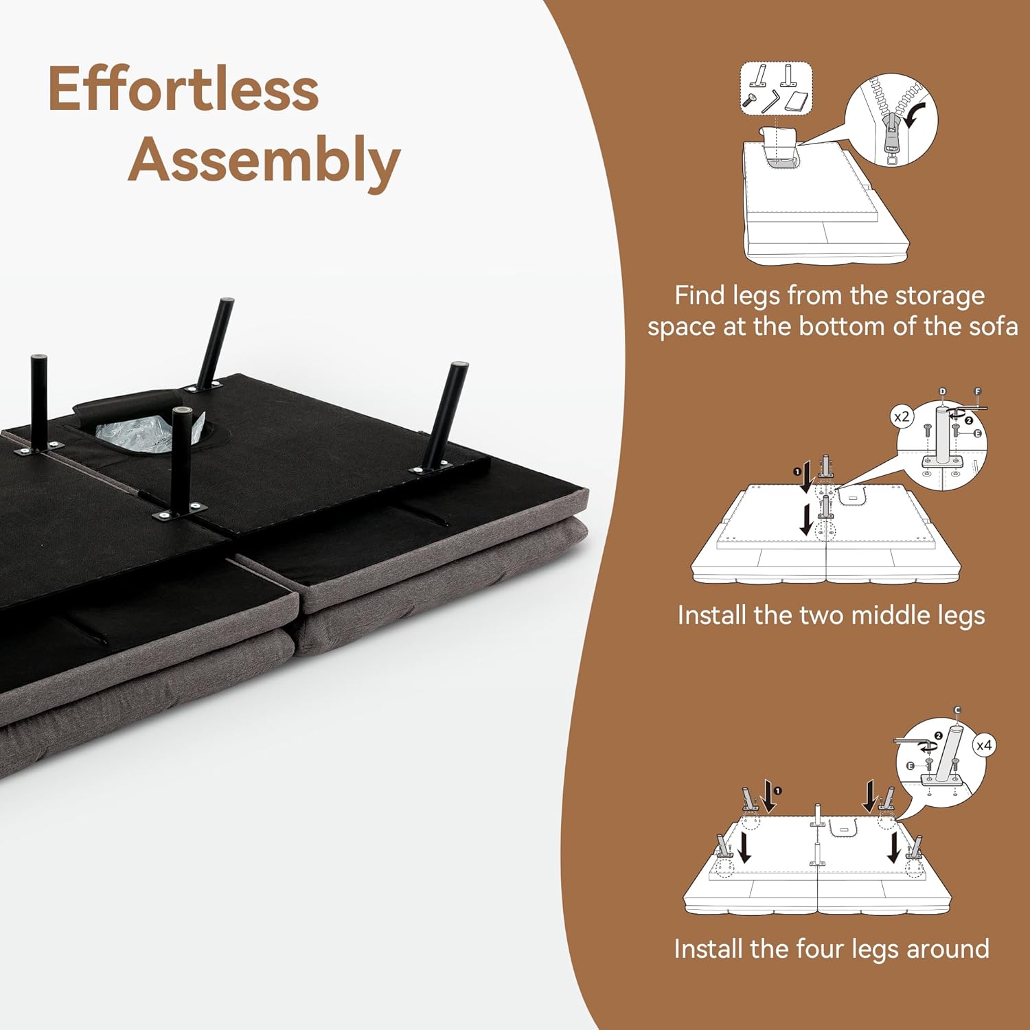 Convertible Memory Foam Sofa Couch Modern Loveseat Sleeper - Image 8